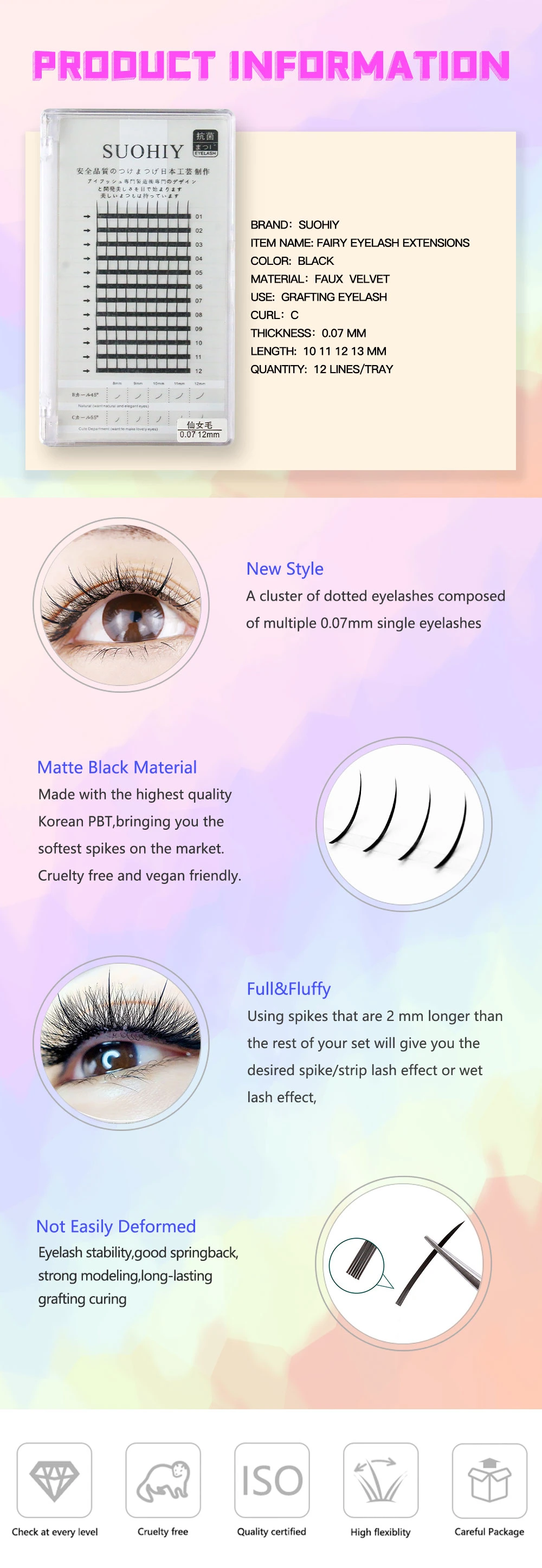 Factory Price Customize Eyelash Extensions Pre Made Fans Spikes Lash Russian Volume Fairy Lashes Extensions