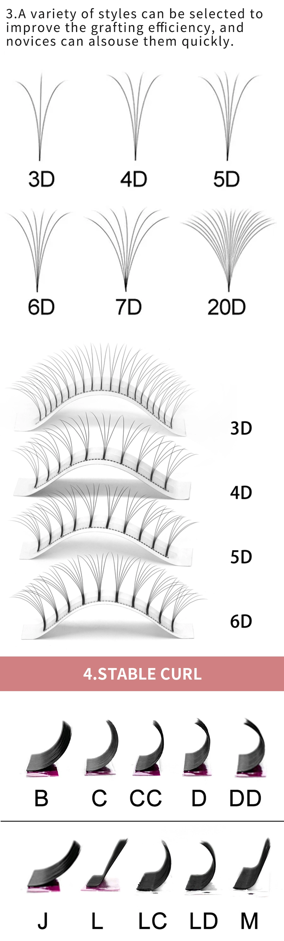 3D-6D Premade Long Stem Volume Fans False Lashes Korea Silk Individual Long Stem Eyelash Extension Handmade Natural Mink Eyelash