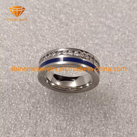 Shineme Jewelry Zircon y pegamento azul popular anillo de acero inoxidable SSR1950