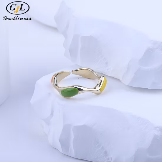 Anillo ajustable de plata esterlina S925 con pegamento por goteo irregular