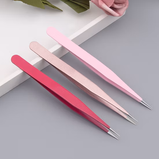 Pinzas para cejas de alta calidad, color rosa, personalizadas, para niña, extensión de pestañas, pinzas de diamante para pestañas de color caramelo