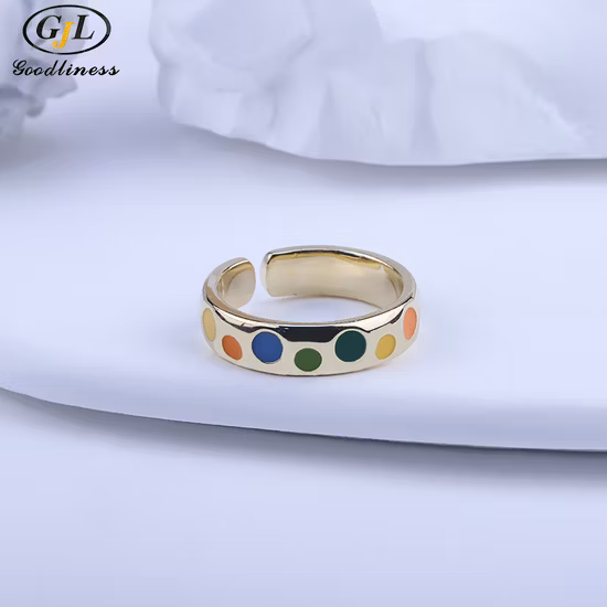 Anillo ajustable con apertura de pegamento de goteo colorido de plata esterlina S925
